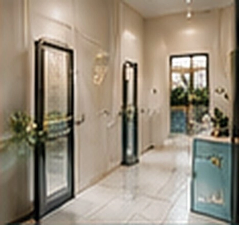 A bright hallway with glass doors leading to grooming suites